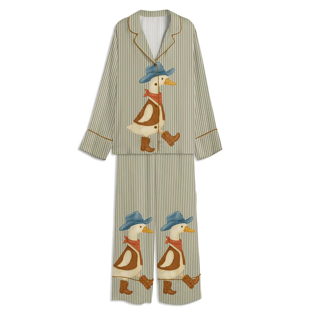 Vintage Western Cowboy Goose Unisex Long Sleeve Satin Pajama Set