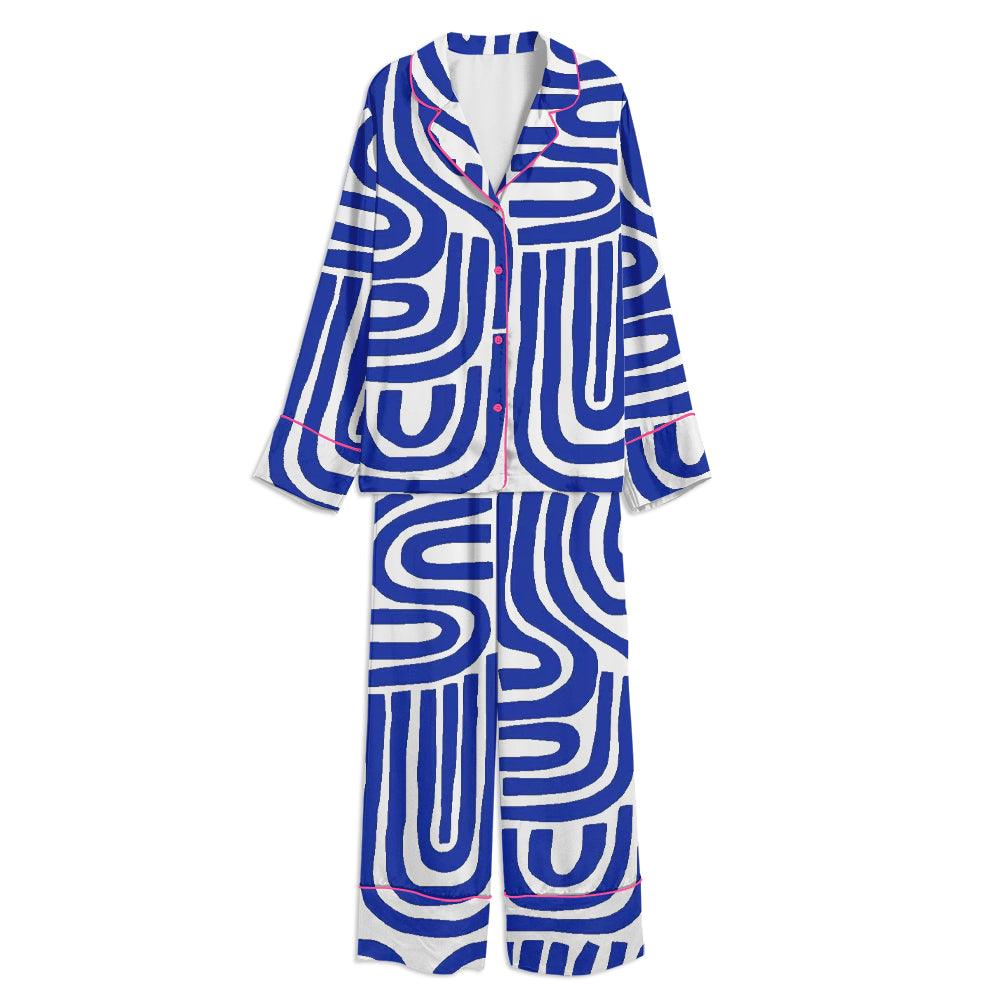 S and U Art Print Unisex Long Sleeve Satin Pajama Set