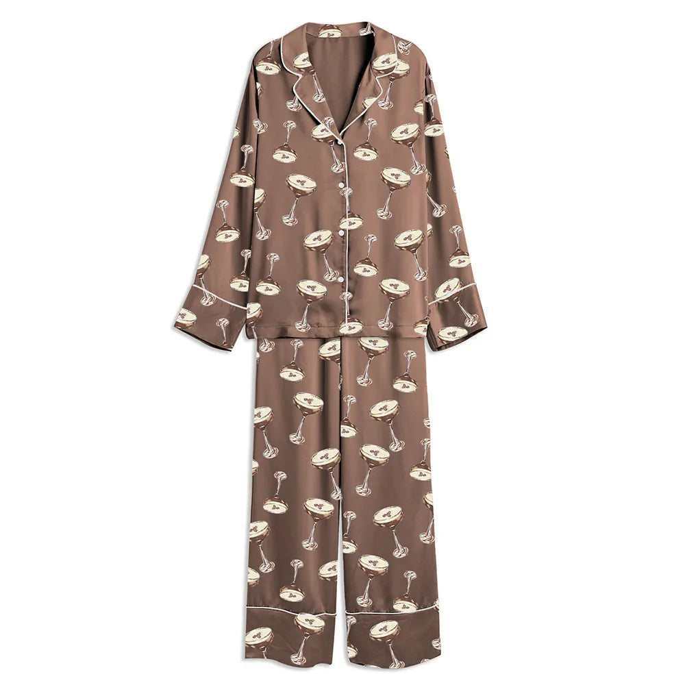 Espresso Martini Wedding Drink Unisex Long Sleeve Satin Pajama Set