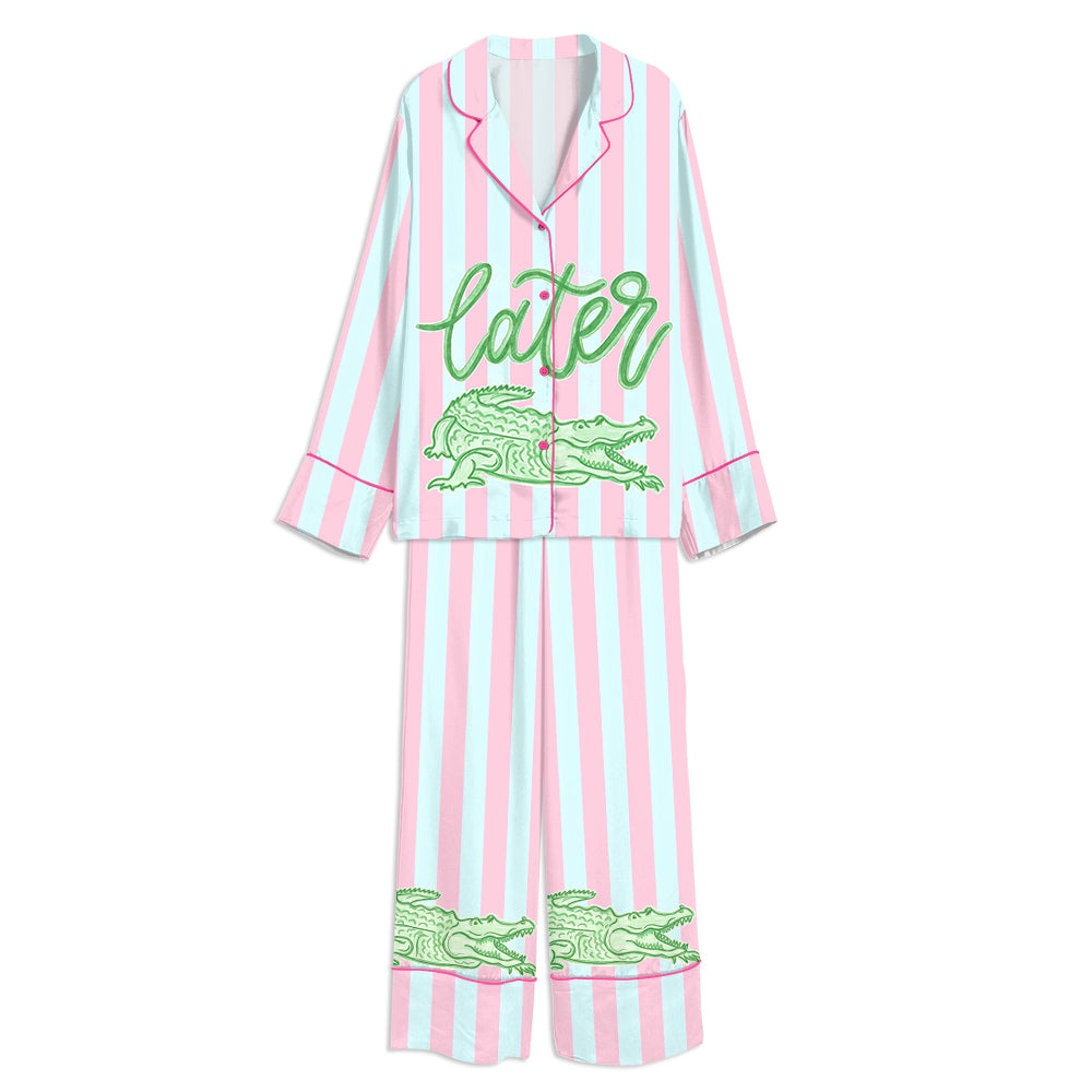 Tokyo-mood Everyday Later Gator Summer Lake Life Unisex Long Sleeve Silky Satin Pajama Set