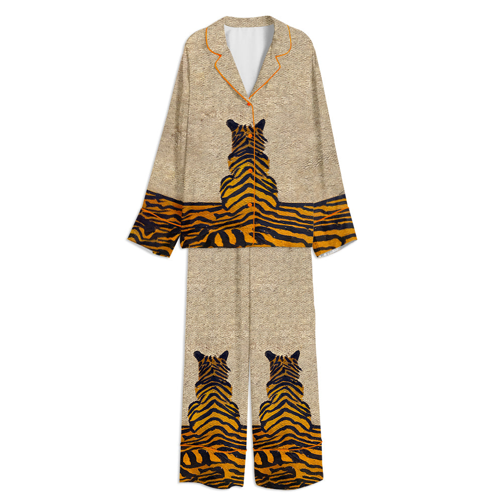 Tiger Unisex Long Sleeve Satin Pajama Set