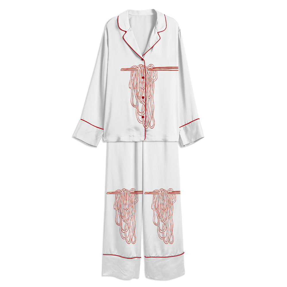 Ramen Noodle Art Unisex Long Sleeve Satin Pajama Set