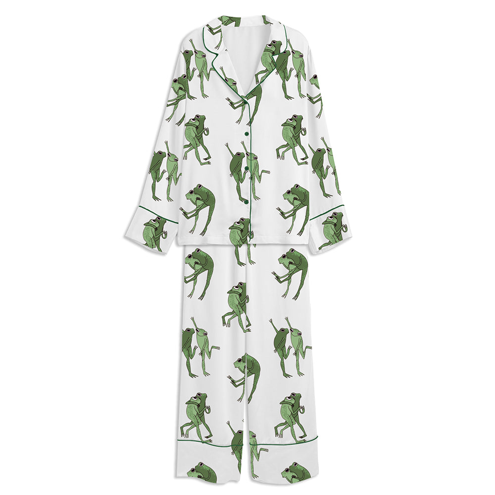 Swing Frogs Unisex Long Sleeve Satin Pajama Set