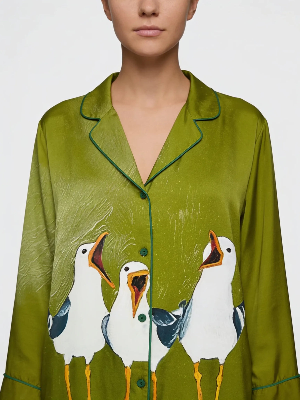 Tokyo-mood Seagulls Three Funny Birds Unisex Long Sleeve Silky Satin Pajama Set