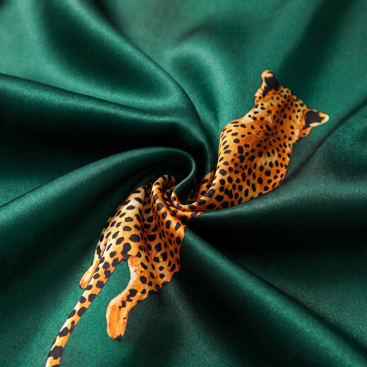 Emerald Green Cheetah Unisex Long Sleeve Satin Pajama Set