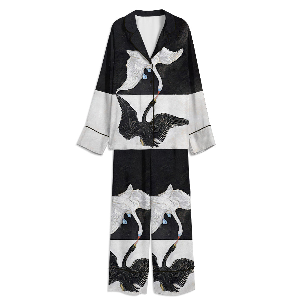 Hilma Af Klint Swan Art Unisex Long Sleeve Satin Pajama Set