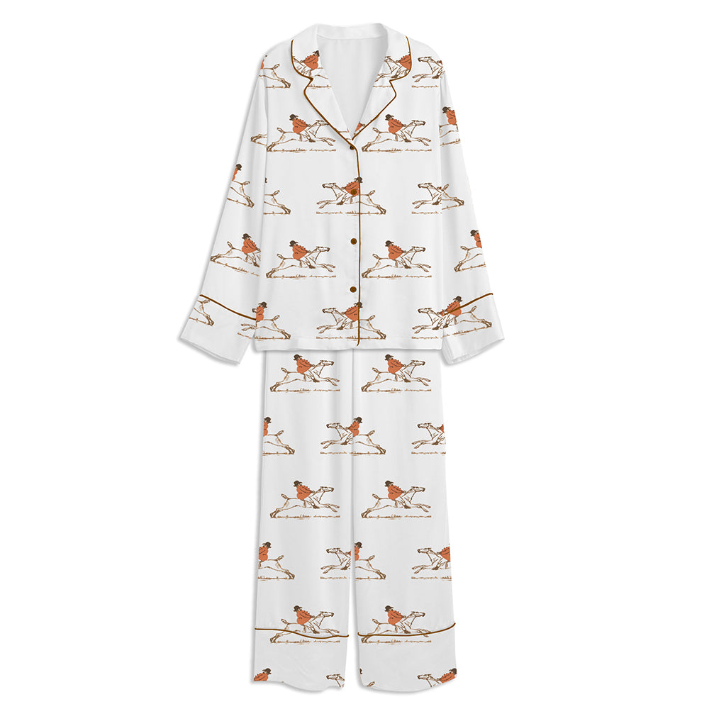 Stout Huntsman On A Galloping Horse Unisex Long Sleeve Satin Pajama Set