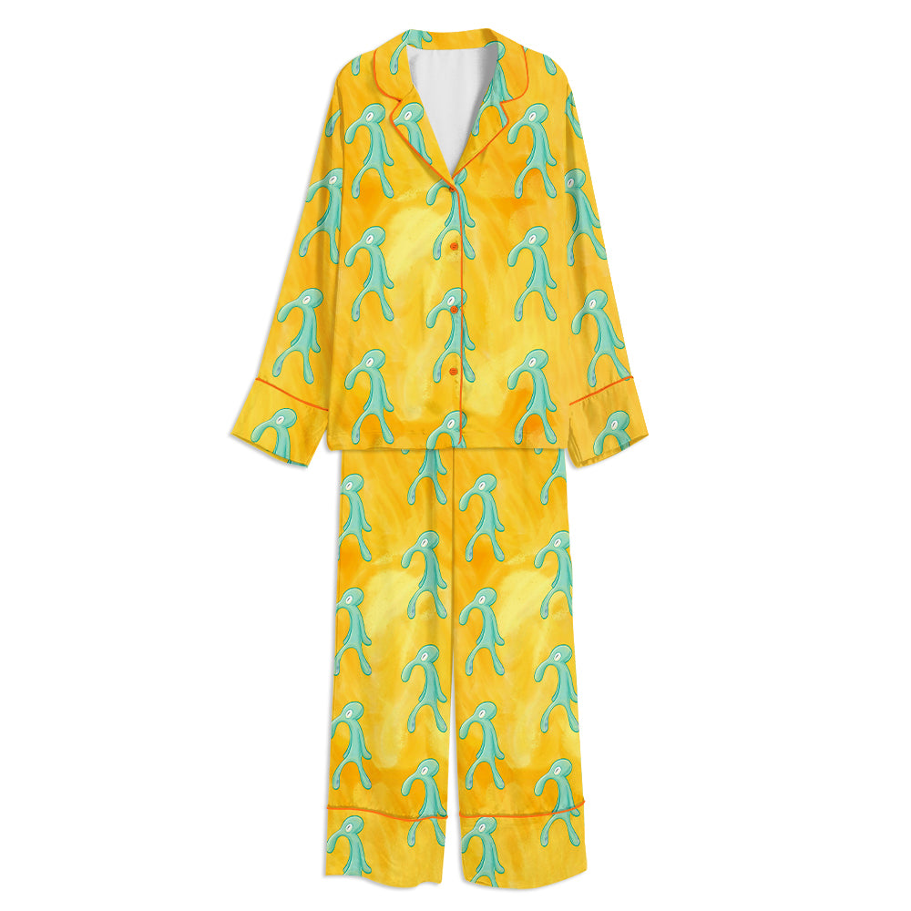Bold and Brash Squidward Unisex Long Sleeve Satin Pajama Set