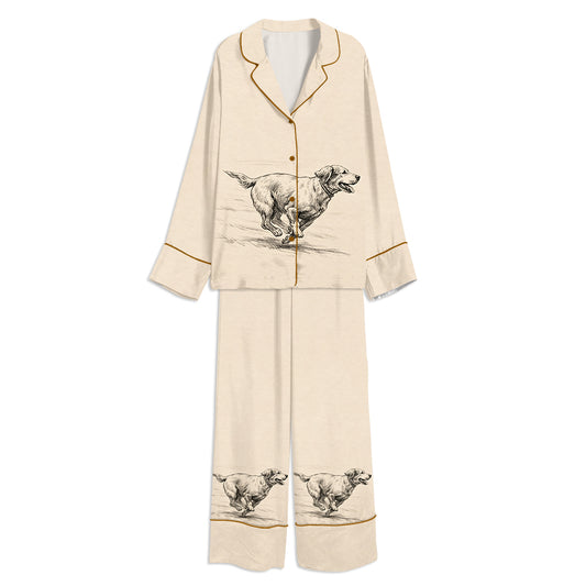 Tokyo-mood Lab Retriever Vintage Dog With Zoomies Unisex Long Sleeve Silky Satin Pajama Set