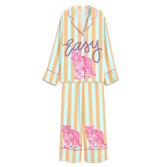 Tokyo-mood Everyday Easy Tiger Summer Bay Coastal Unisex Long Sleeve Silky Satin Pajama Set