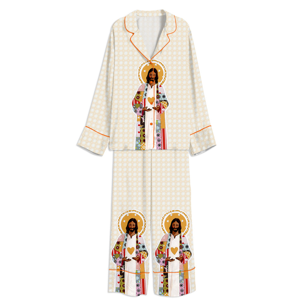 Tokyo-mood As I Have Loved You Jesus Unisex Long Sleeve Silky Satin Pajama Set
