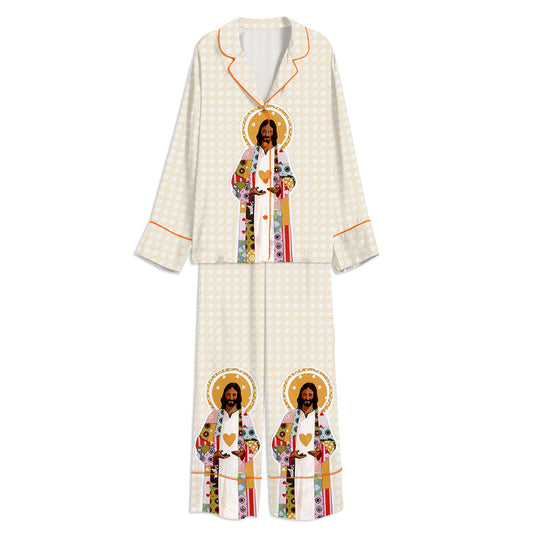 Tokyo-mood As I Have Loved You Jesus Unisex Long Sleeve Silky Satin Pajama Set
