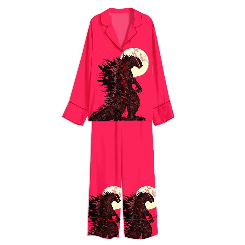 Godzilla Kaiju Dinosaur Monster Unisex Long Sleeve Satin Pajama Set