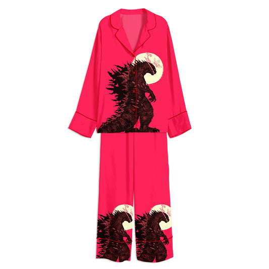 Godzilla Kaiju Dinosaur Monster Unisex Long Sleeve Satin Pajama Set