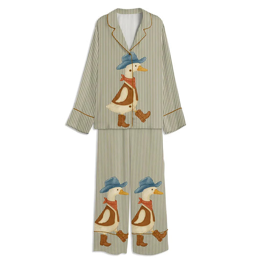 Vintage Western Cowboy Goose Unisex Long Sleeve Satin Pajama Set