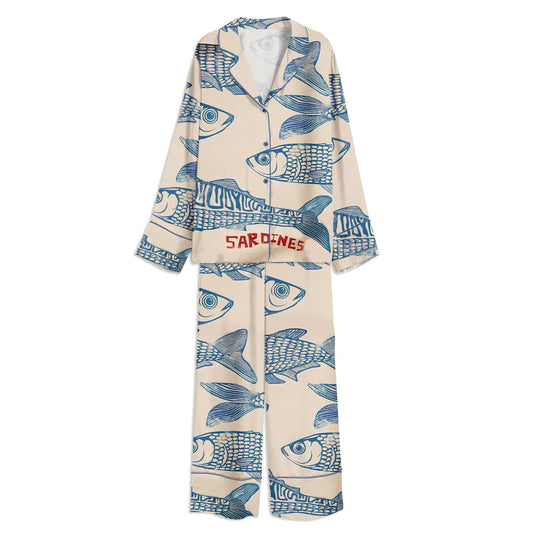 Sardine Tin Vintage Unisex Long Sleeve Satin Pajama Set
