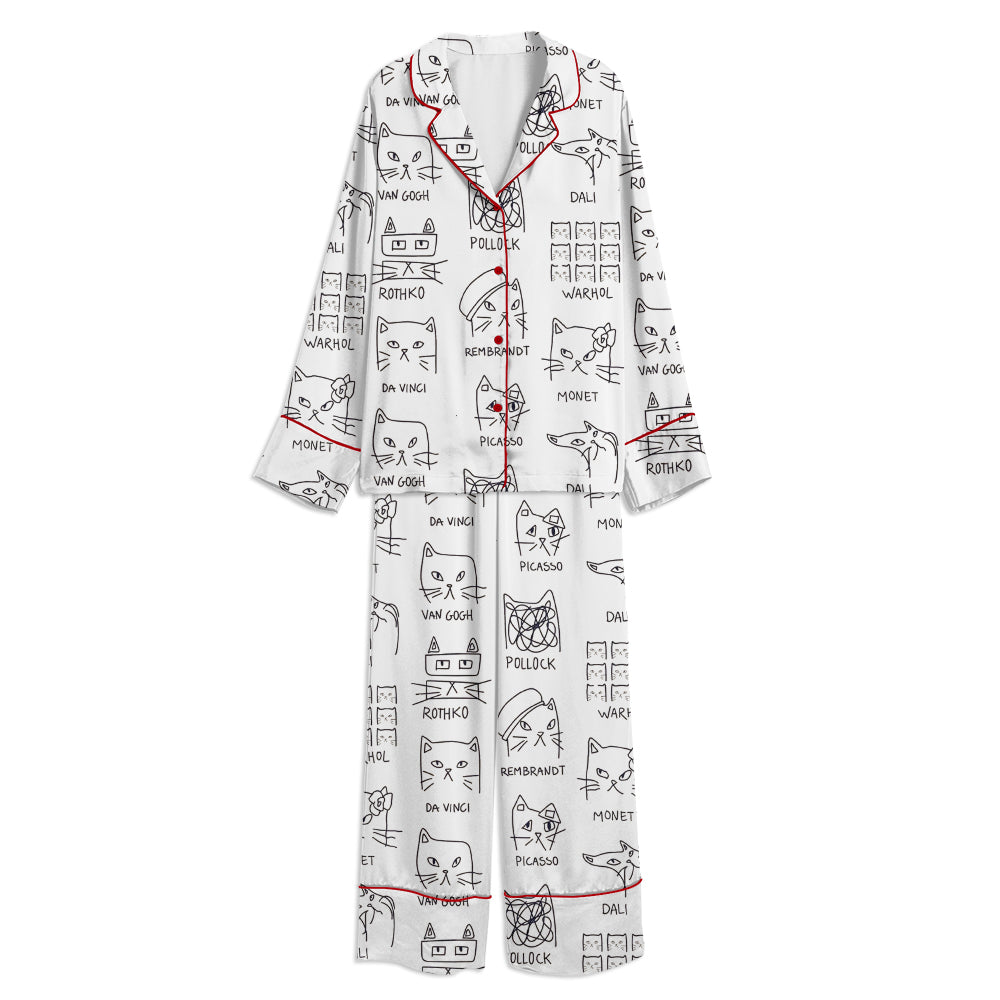 Artistic Cats Unisex Long Sleeve Satin Pajama Set