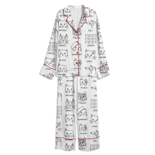 Artistic Cats Unisex Long Sleeve Satin Pajama Set