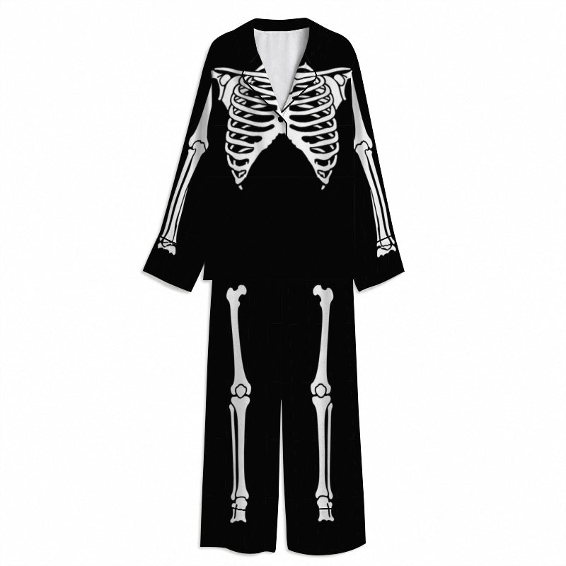Tokyo-Mood Halloween X-Ray Skeleton Black Unisex Long Sleeve Silky Satin Pajama Set