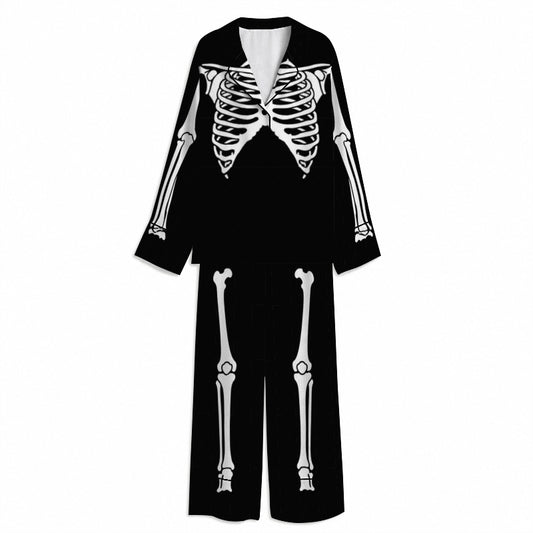 Tokyo-Mood Halloween X-Ray Skeleton Black Unisex Long Sleeve Silky Satin Pajama Set