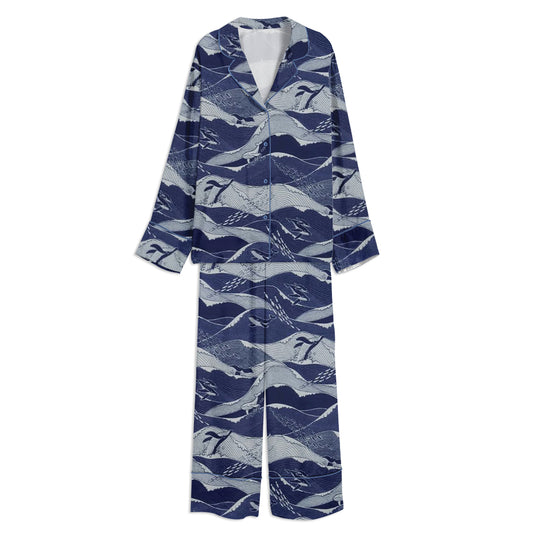 Humpback Whale Unisex Long Sleeve Satin Pajama Set