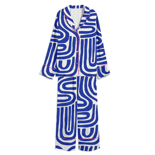 S and U Art Print Unisex Long Sleeve Satin Pajama Set