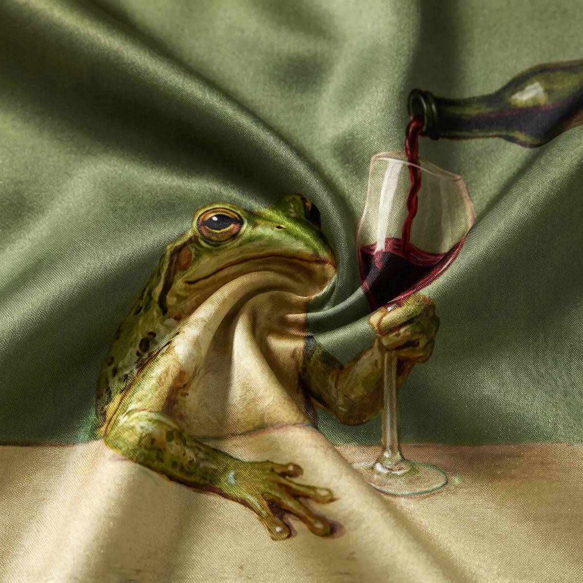 Vintage Frog Drinking Wine Unisex Long Sleeve Satin Pajama Set