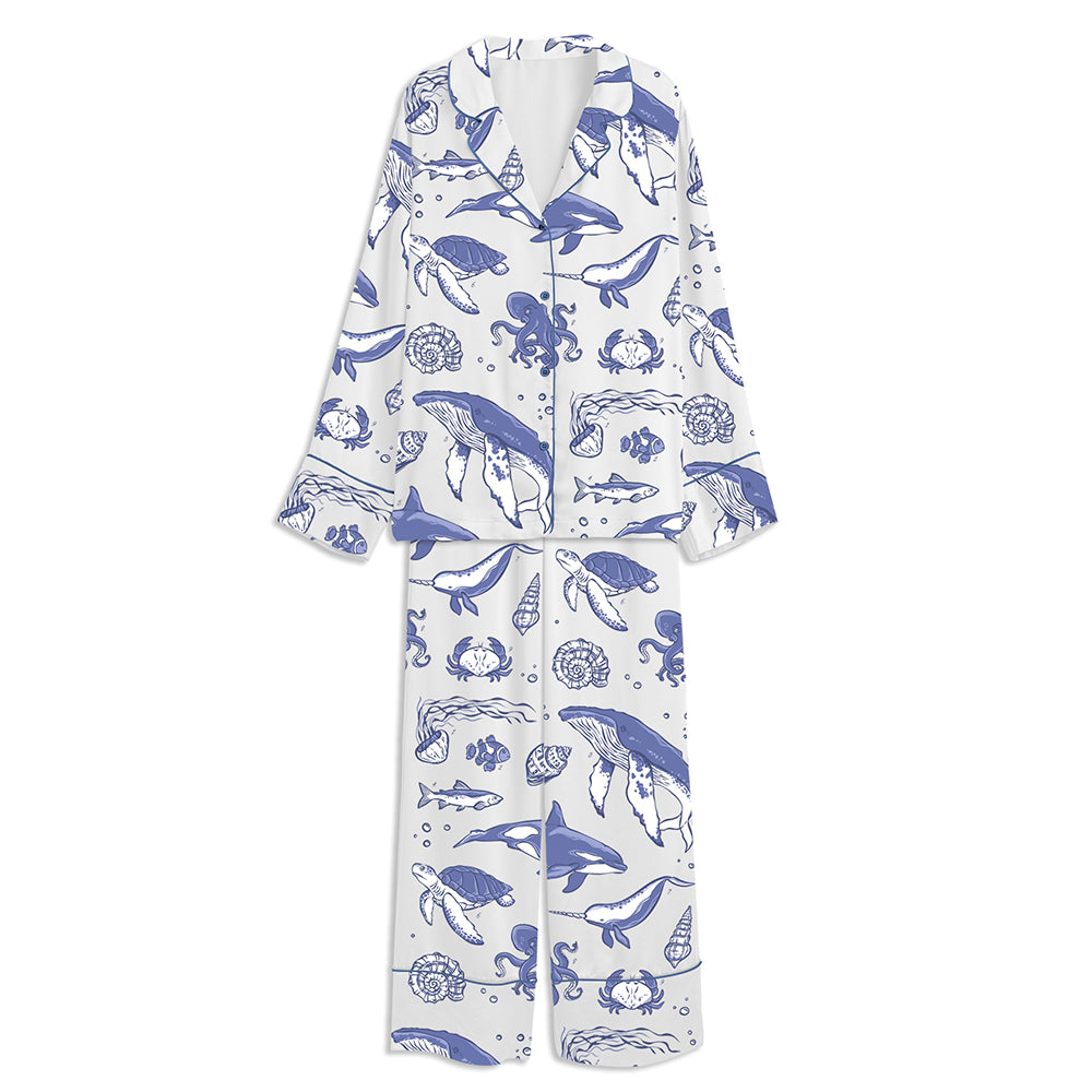 Ocean Lover Unisex Long Sleeve Satin Pajama Set