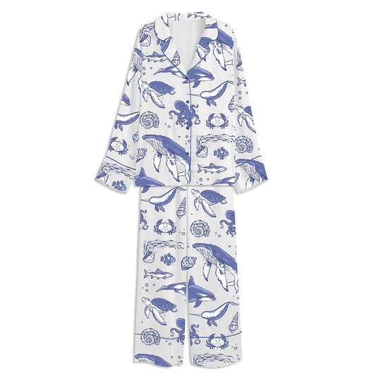 Ocean Lover Unisex Long Sleeve Satin Pajama Set