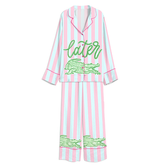 Tokyo-mood Everyday Later Gator Summer Lake Life Unisex Long Sleeve Silky Satin Pajama Set