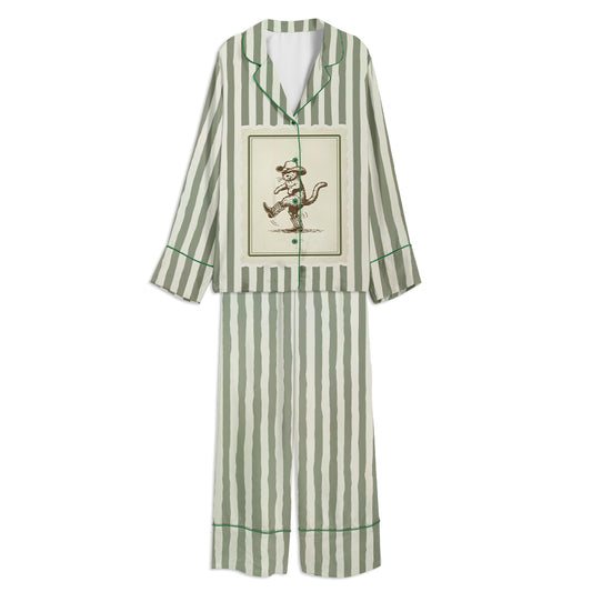 Cowboy Cat Vintage Western Unisex Long Sleeve Satin Pajama Set