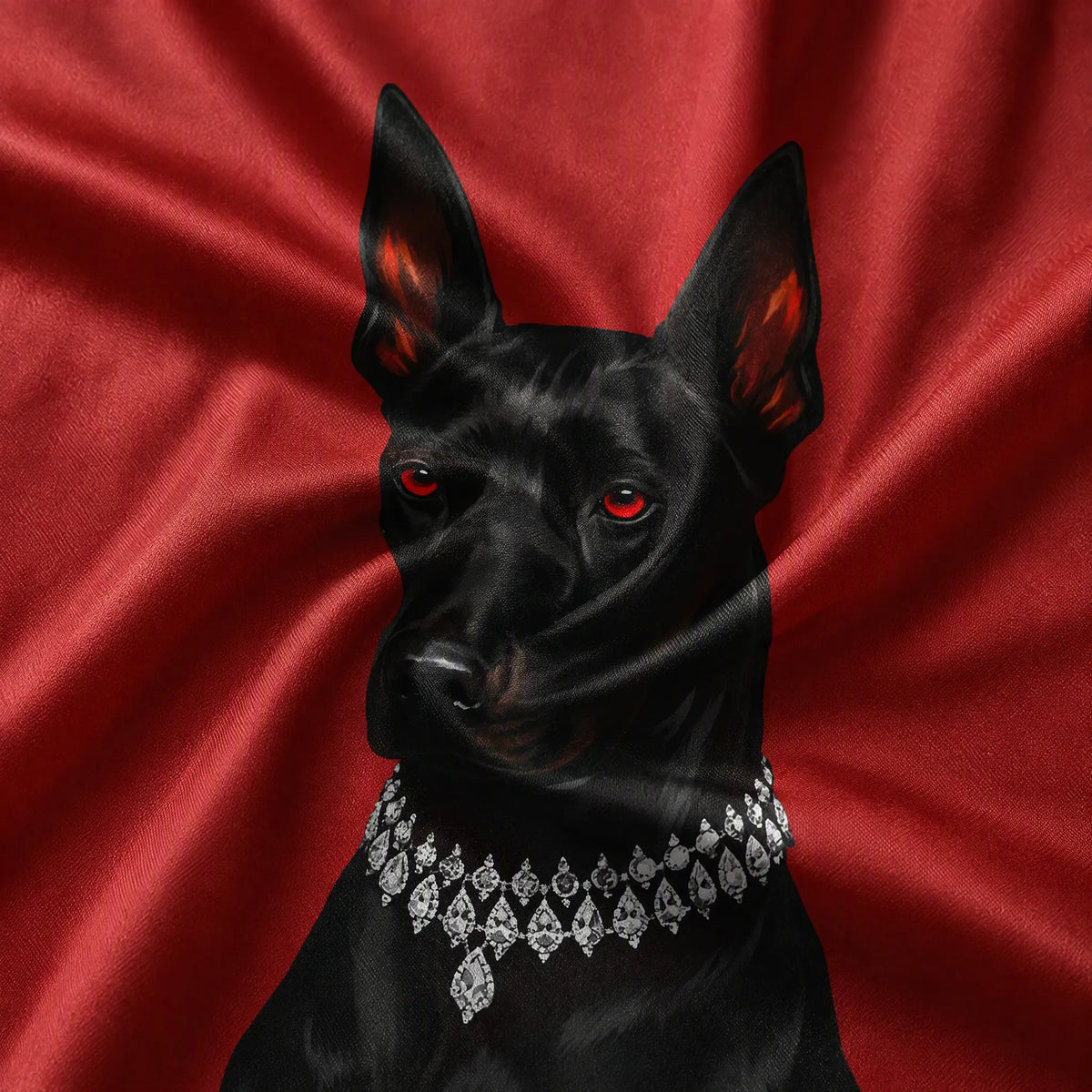 Luxury Doberman Elegant Diamond Collar Dog Unisex Long Sleeve Satin Pajama Set