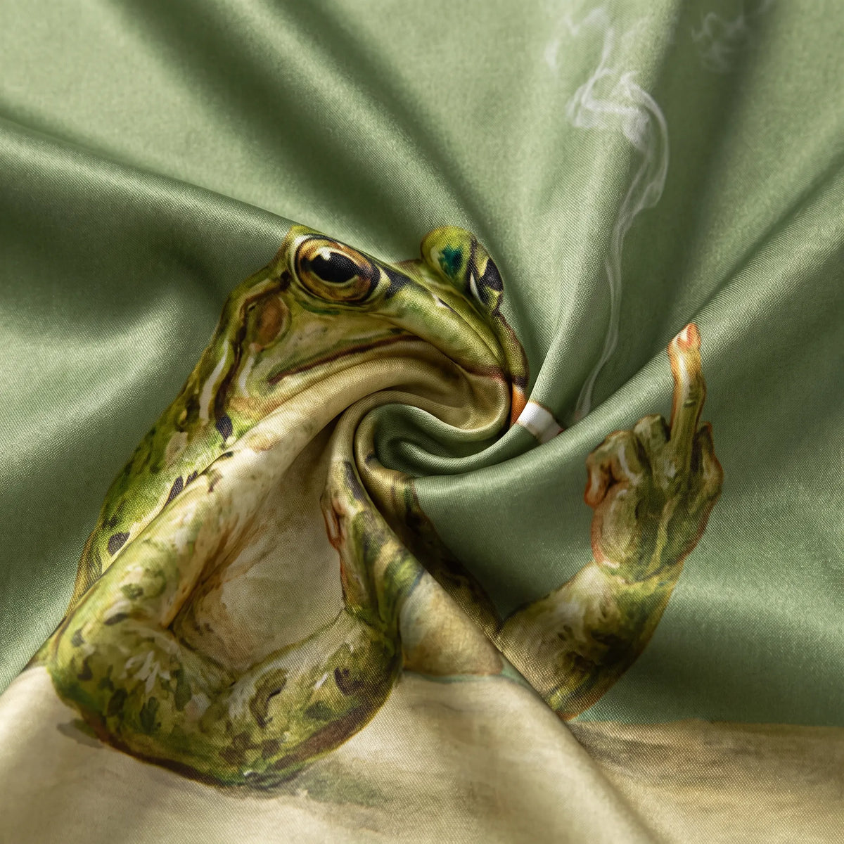 Vintage Frog Smoking Frog Middle Finger Unisex Long Sleeve Satin Pajama Set