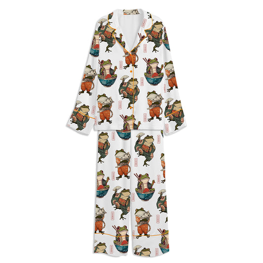 Matsumoto Hoji Style Frog Unisex Long Sleeve Satin Pajama Set