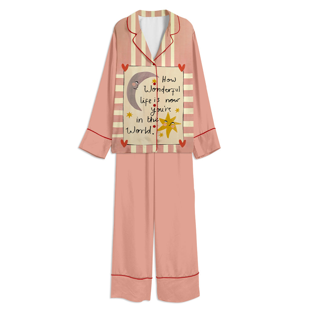 Tokyo-mood How Wonderful Life Is Now You're In The World Unisex Long Sleeve Silky Satin Pajama Set