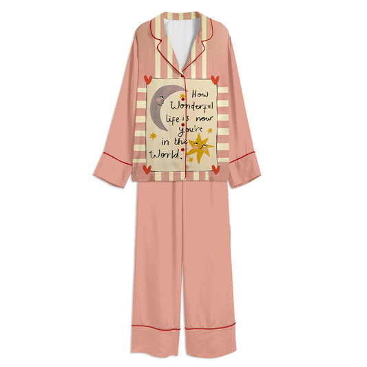 Tokyo-mood How Wonderful Life Is Now You're In The World Unisex Long Sleeve Silky Satin Pajama Set