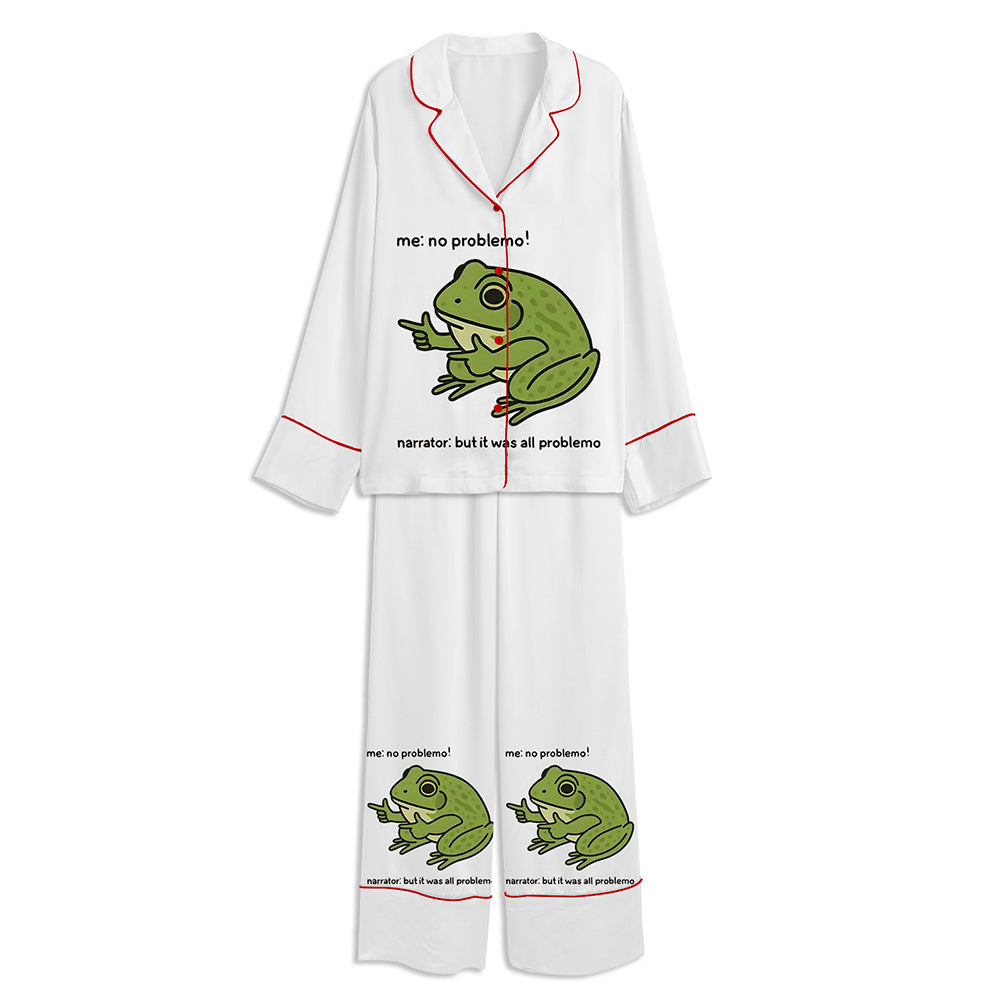 Stupid Frog Meme Unisex Long Sleeve Satin Pajama Set