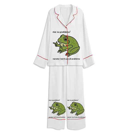 Stupid Frog Meme Unisex Long Sleeve Satin Pajama Set