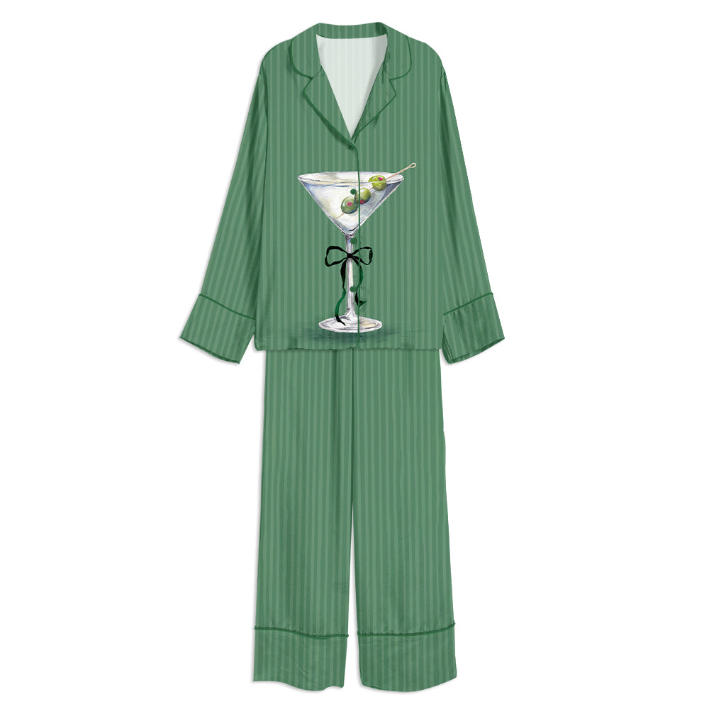 Tokyo-mood Just A Tini Bit Older Martini Unisex Long Sleeve Silky Satin Pajama Set