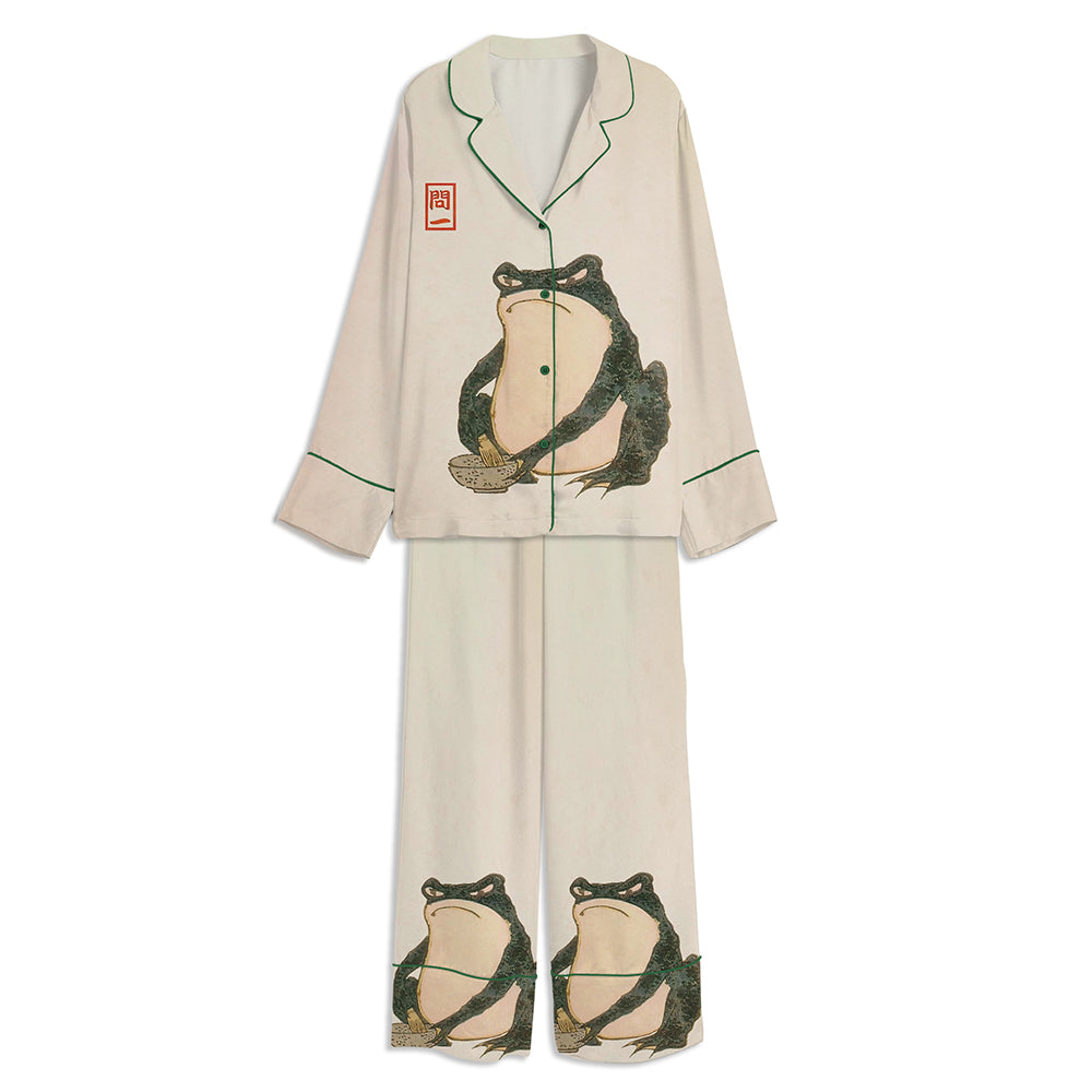 Matsumoto Hoji Japanese Frog Unisex Long Sleeve Satin Pajama Set 1