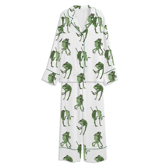 Swing Frogs Unisex Long Sleeve Satin Pajama Set