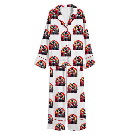 Godzilla Santazilla Holiday Monster Christmas Unisex Long Sleeve Satin Pajama Set