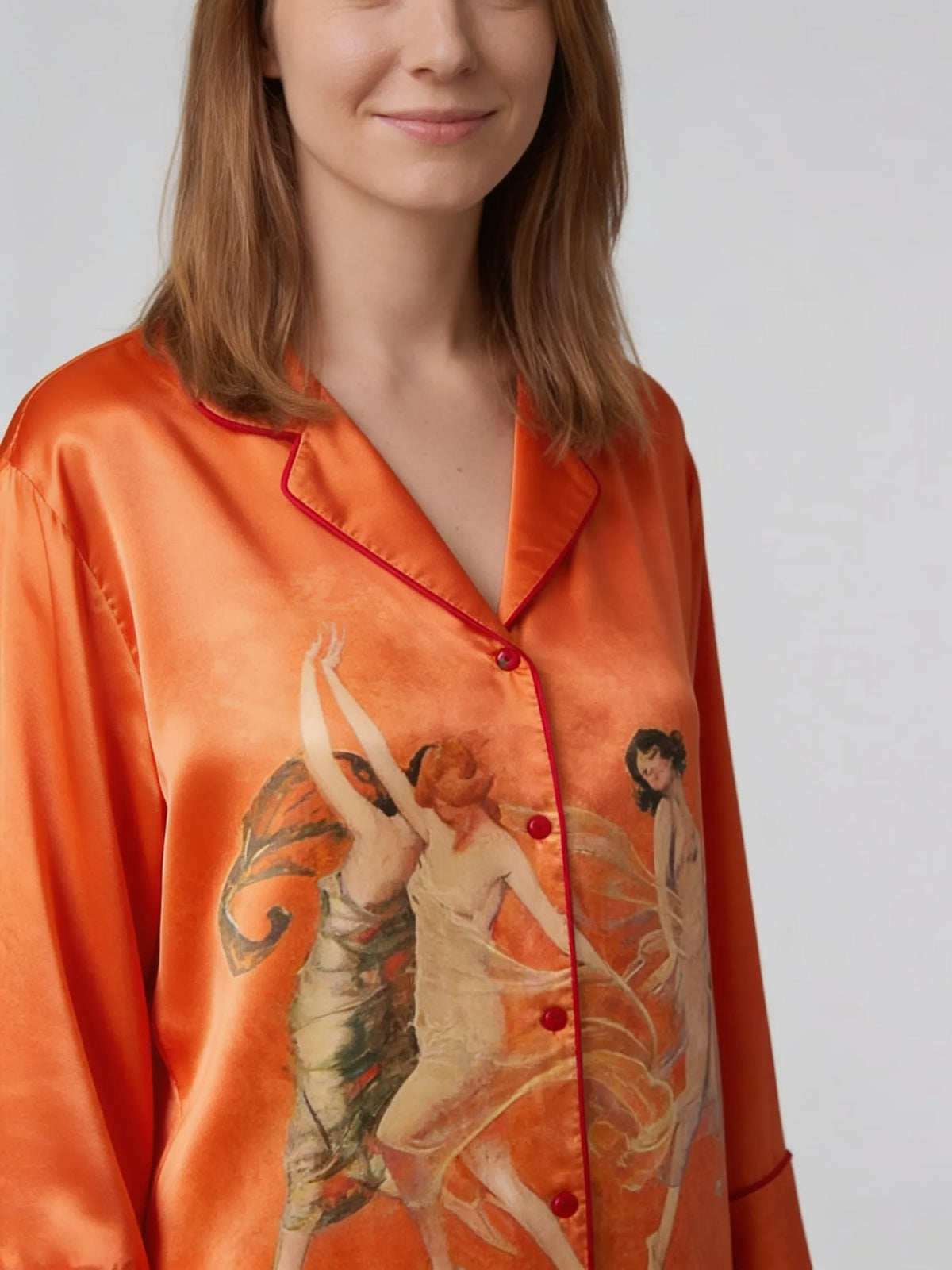 Tokyo-mood Dance Of Three Muses Unisex Long Sleeve Silky Satin Pajama Set