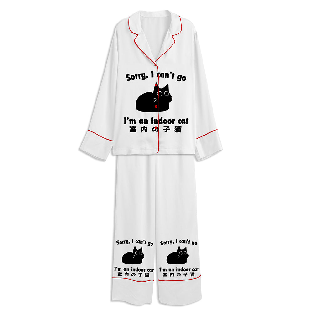 Sorry I Can't Go I‘m An Indoor Cat Unisex Long Sleeve Satin Pajama Set
