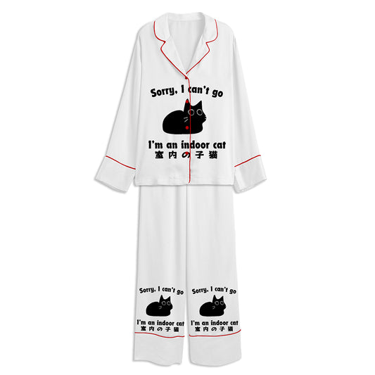 Sorry I Can't Go I‘m An Indoor Cat Unisex Long Sleeve Satin Pajama Set
