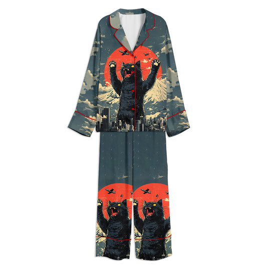 Catzilla Unisex Long Sleeve Satin Pajama Set