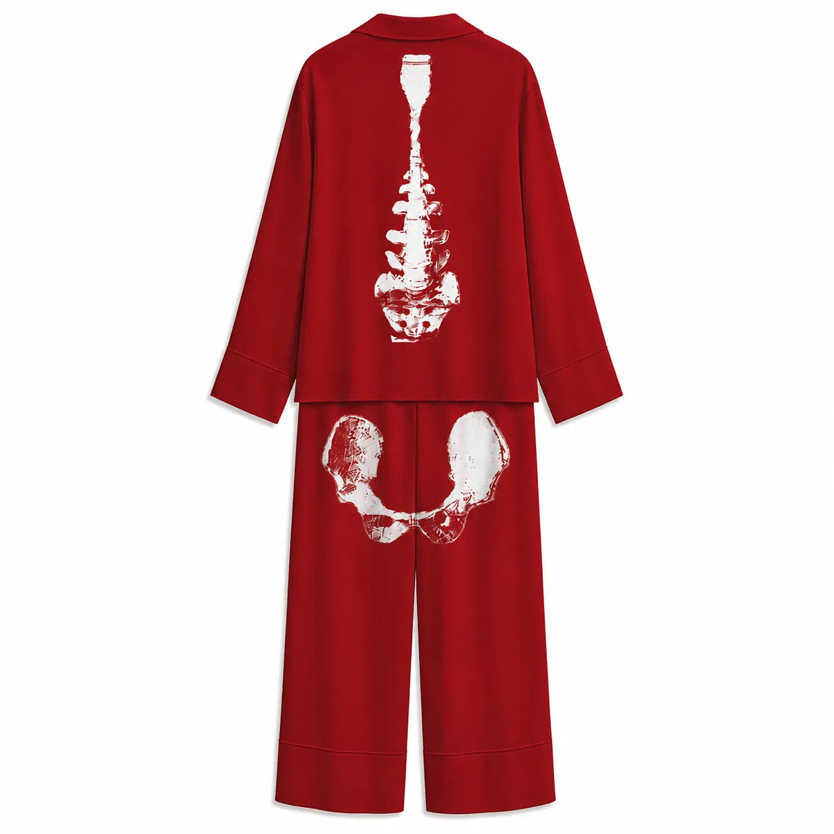 Tokyo-mood Halloween Bloody Skeleton Red Unisex Long Sleeve Silky Satin Pajama Set