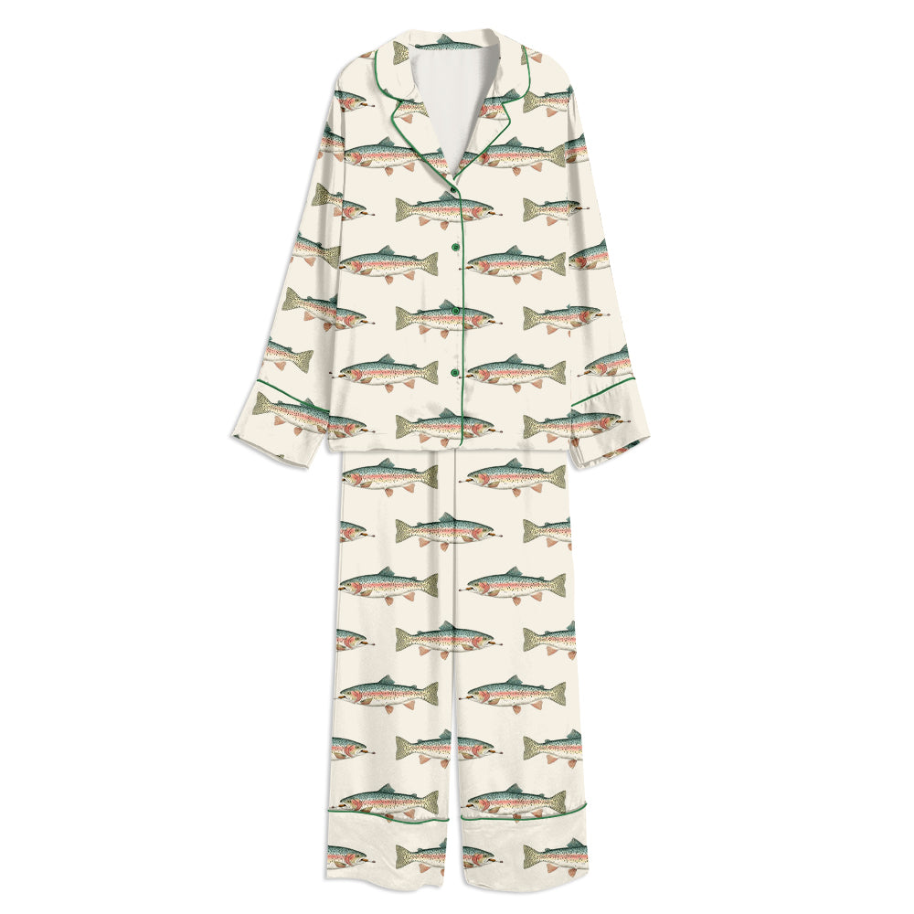 Fish Around And Find Trout Unisex Long Sleeve Satin Pajama Set