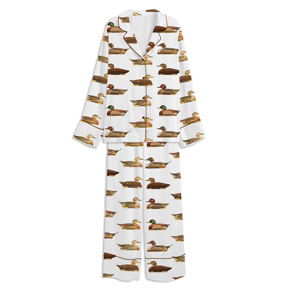 Retro Duck Unisex Long Sleeve Satin Pajama Set