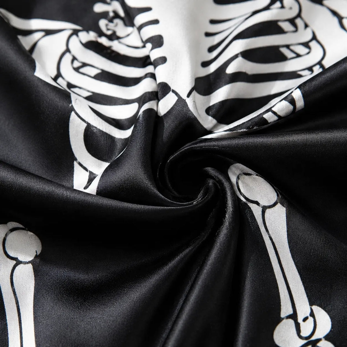 Tokyo-Mood Halloween X-Ray Skeleton Black Unisex Long Sleeve Silky Satin Pajama Set